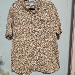 Columbia Orange and Green Floral Men's Shirt
